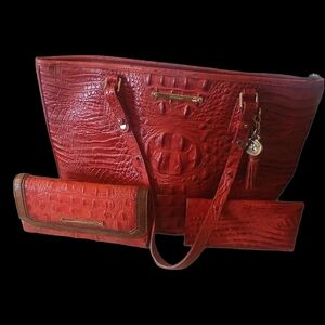 Brahmin Red Crocodile-Embossed Tote and Wallet Set